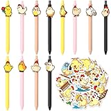 52 Pack Chicken Stationery Set with 12 Pcs 0.5mm Black Ink Farm Chicken Ballpoint Pens 50 Pcs Vinyl Waterproof Stickers for Chicken Lovers irthday Christmas Party Gift Back to School Rewards