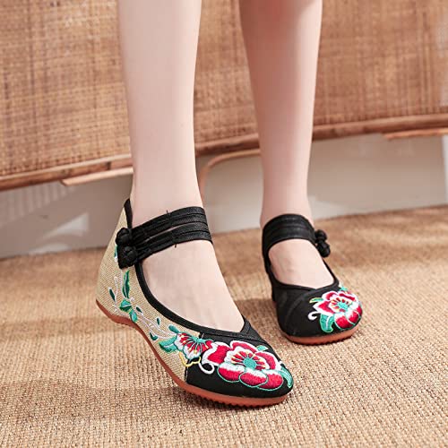 YunPeng Women Mary Jane Flat Shoes Casual Chinese Traditional Embroidered Ballet Canvas Shoes3
