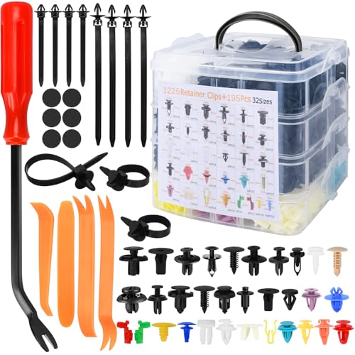 KIMIGO 1420 Pièces Rivet Clips Plastique Set-32 Tailles Universelles de clips de fixation pour voiture,Rivet Plastique Fixation de Protection avec Attaches-Câbles,entretoises et accessoires pour outil