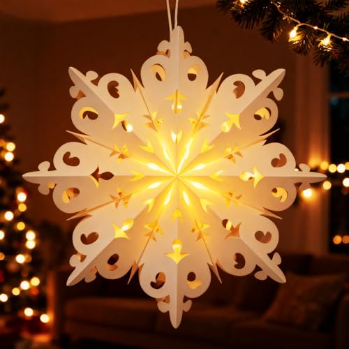 Kssvzz 45cm Weihnachtsstern Beleuchtet, 3D Papierstern zum Aufhängen...