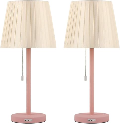 HAITRAL Juego de 2 lámparas de mesa lámpara decorativa de mesita de noche con pantalla beige natural elegantes lámparas de escritorio para regalos