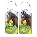 EOBKLAX Luggage Tags for Suitcase,2 Pack Horse in Field of Sunflowers Luggage Tag with Privacy Flap,Name ID Label and Metal Loop for Women Men Girls Baggage Bag Backpack Instrument