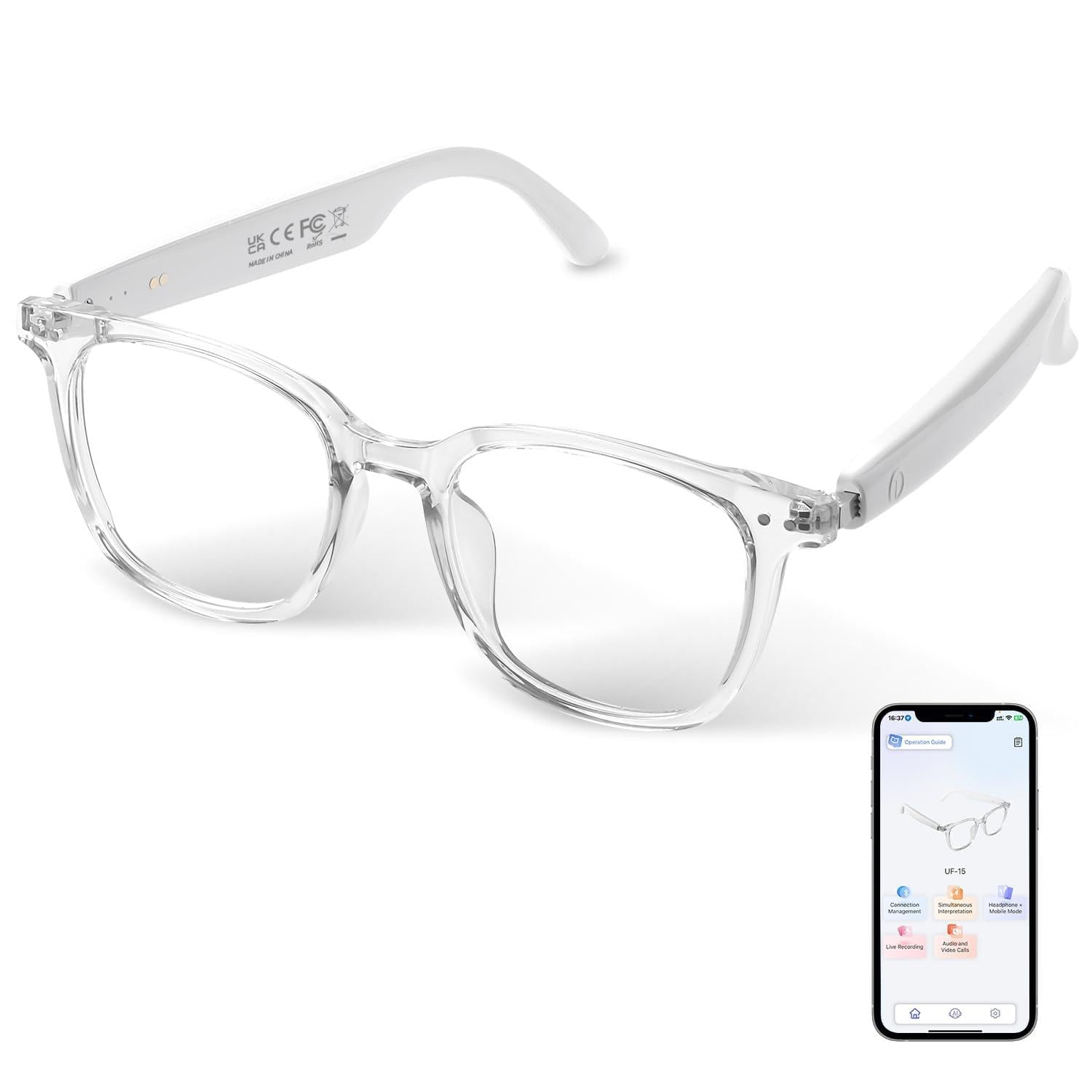 AI Smart Glasses for Men & Women, AI-Powered By Translation, Noise Reduction, Open Ear Audio Mic & Speakers, Translation Glasses with Photochromic Lenses, Support 169 Languages, Business/Travel(White)-picture-21