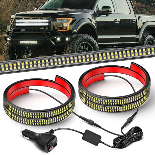 Image of Nilight 2PCS 24 inch Truck Grille Strobe Lights Strip 384 LED Emergency Light White Flexible Side Flashing Warning Caution Safety Waterproof Lighting Kit for Trucks Tow Plow Construction Vehicles