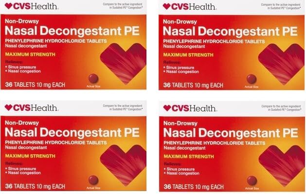 CVS Health Descongestionante nasal PE sin somnolencia de máxima resistencia, 36 CT (10 mg) - Paquete de 4