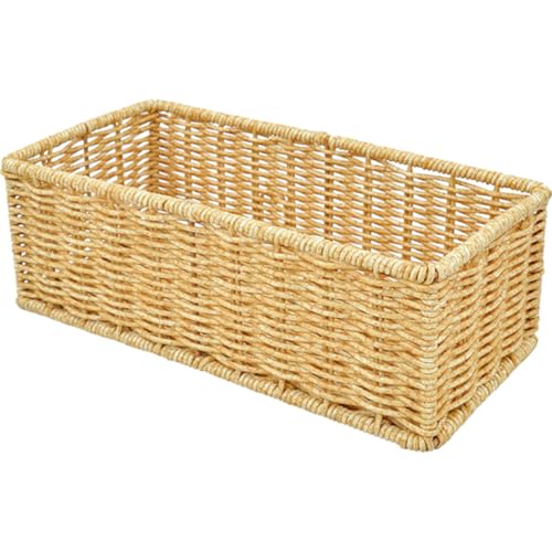 Kichvoe Cesta Tejida para Almacenamiento de Cocina Cesta Multifunción para Guardar Cubiertos y Condimentos Color Café Claro 27x13x9 Cm para Uso Diario
