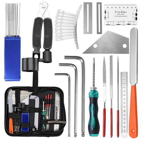 Image of HASTHIP 25 in 1 Guitar Repair Tool Kit, Guitar Maintenance & Setup Tool Kit, Fret Ruler, Radius Gauges, Nut & Fret Files, String Winder & More, with Organizer Bag