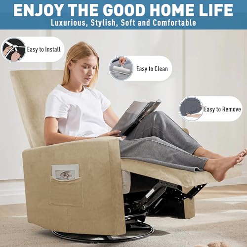 Image of ZNSAYOTX 2026 Velvet Small Recliner Cover 3-Piece, Luxury Plush Recliner Chair Covers with Elastic Band & Ties Stay in Place, Stretch Reclining Slipcover for Lazy Boy Soft Washable (Camel)