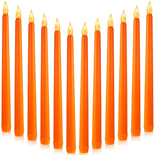 Image of CHENGU 12 Pcs LED Taper Candles Dripless Unscented Flameless Battery Dinner Candles for Halloween, Weddings, Church, Hanukkah, Christmas, Autumn, New Year Celebration(Orange)