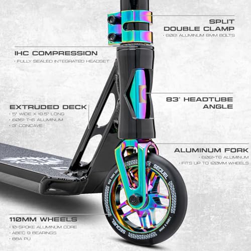 Image of Sequel Rise Stunt Scooter - Complete Pro Trick Scooter with Aluminum Frame, 110mm Wheels, 220 lbs Weight Capacity, Ages 8+