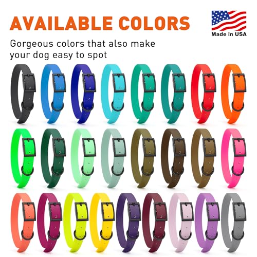 Image of Dogline Biothane Waterproof Dog Collar Strong Coated Nylon Webbing with Black Hardware Odor- Proof for Easy Care Easy to Clean High Performance Fits Small Medium or Large Dogs, Hunter Orange