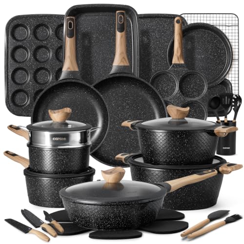 Image of CAROTE 39PCS Pots and Pans Set Non Stick, Cookware Set Pots and Pans Induction Cook Ware, Nonstick Kitchen Cooking, PFOA Free, Black