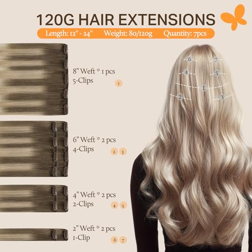 Image of DOORES Clip in Hair Extensions Human Hair, Ash Brown to Dirty Blonde Balayage Platinum Blonde 120g 7pcs 20 Inch, Remy Human Hair Extensions Clip in Straight Natural Weft