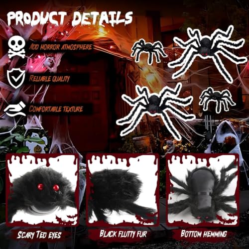 Image of Giant Spider 2.46 Ft, 4 Packs Halloween Decorations Fake Halloween Decor Spiders Large, Furry Spiders for Outdoor Indoor Yard Home Costumes Party House Decor, 2.46Ft*2 /0.98Ft*2
