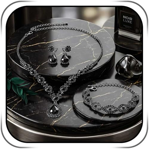 Image of EARENT Black Rhinestone Jewelry Set Teardrop Crystal Necklace Earrings Bracelet Set For Wedding Prom Evening Party Costume Accessories