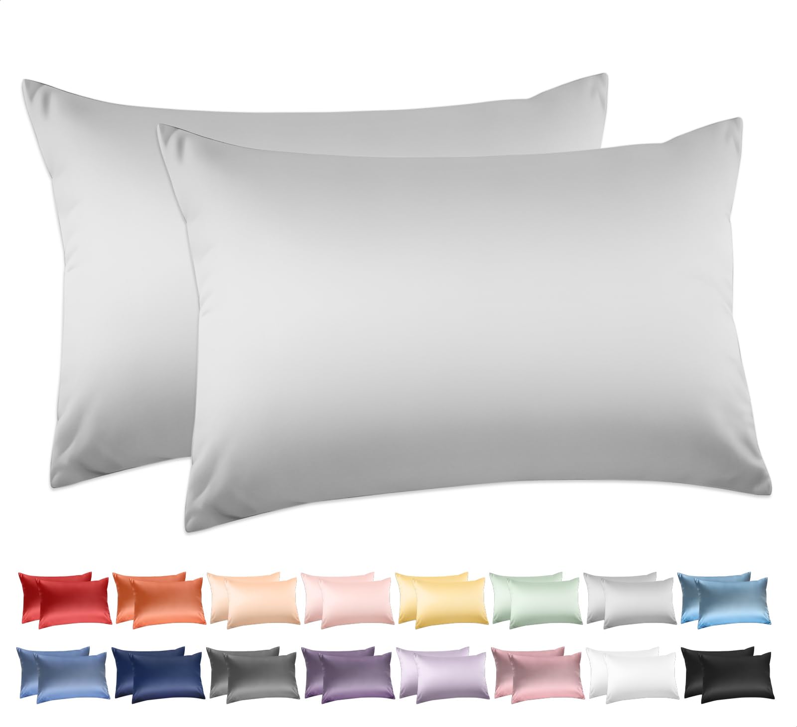 Photo 1 of 100% Cotton Queen Pillowcases Set of 2, Deep Dream 600 Thread Count Pillow Cases, 20x30 Inches, Super Soft and Breathable Envelope Closure (Silver Grey)