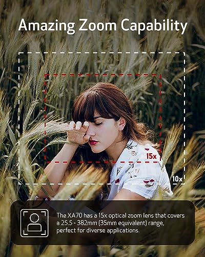 Image of Canon XA70 Pro Camcorder 1 inch 4K UHD CMOS Sensor, Dual-Pixel CMOS AF, 15x Optical Zoom, 600x Digital Zoom, Image Stabilization, HDMI, USB Live Streaming, Time Stamp On-Screen Disp. Recording, XLR inputs | 1.0 Type CMOS Sensor, 4K UHD Recording, 15x Optical Zoom, Up to 600x Digital Zoom, 5-Axis Dynamic Is Image Stabilization