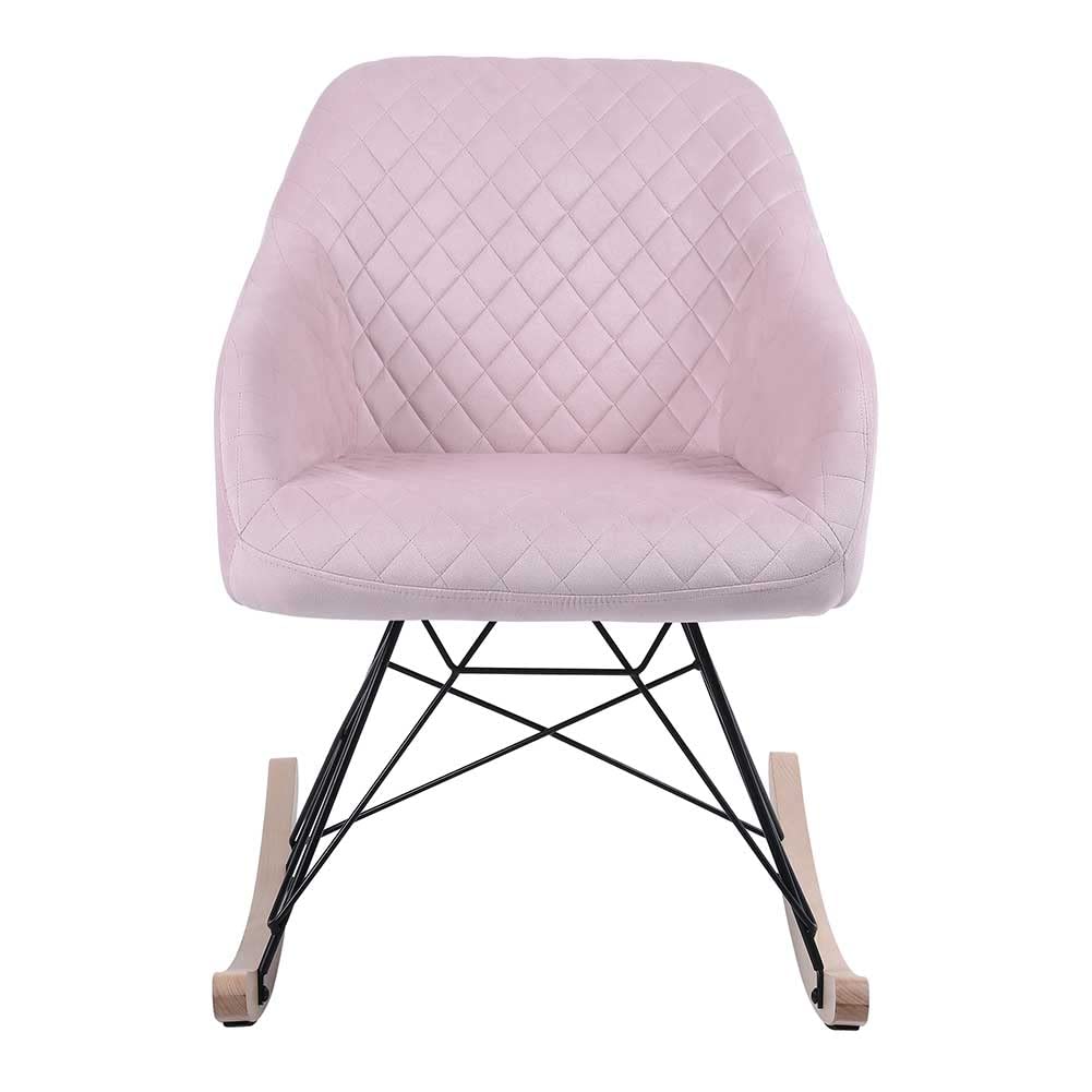 BAKAJI Poltrona Sedia a Dondolo Relax Casa Rivestimento in Tessuto Struttura Legno Imbottita Piedi in Metallo Base Dondolante Legno Dimensione 75 x 58 x 80 cm Design Slitta Scandinavo (Rosa)