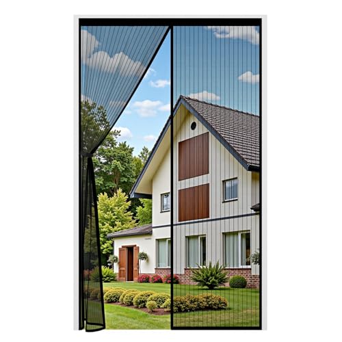 Auxmir Mosquitera Puerta Magnética, 100x210CM Ensanchada y Engrosada Cortina Mosquitera Exterior Antimosquitos Imantada Cierre Automático Malla Imanes de Poliéster Imanes, Negro