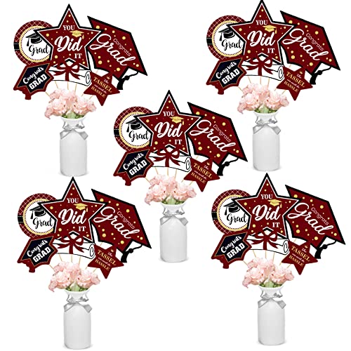 Image of party greeting 2026 Graduation Decorations Set of 24 Class of 2026 Table Decor Congrats Grad Party Centerpiece Sticks Table Toppers Graduation Party Supplies, Maroon Gold