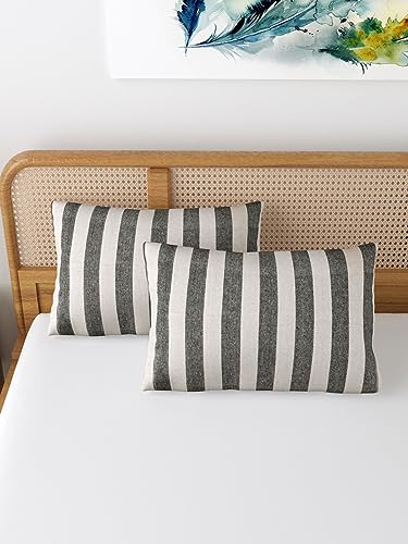 Image of 180 TC Pillow Cover Set of 2 | Pillow Cover Cotton 100% | Pillow Cover Set of 2 King Size | Wrinkle Free & Fade Resistance | Striped Pattern | Standard Size | All Season Use (Hit Grey)