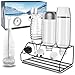 GUSUWU Porte-Bouteilles pour SodaStream, égouttoir Premium en Acier Inoxydable pour Bouteilles Soda Crystal et Emil + bac d'égouttement Amovible et Brosse (3 Bouteilles)