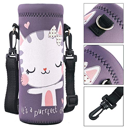 Image of RICHEN Neoprene Water Bottle Carrier Bag with Adjustable Shoulder Strap,Insulated Water Bottle Cover for Stainless Steel /Glass /Plastic Bottles