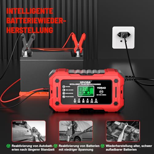 Autobatterie Ladegerät 15A 12V Batterieladegerät Temperaturkompensation – Ansicht 6