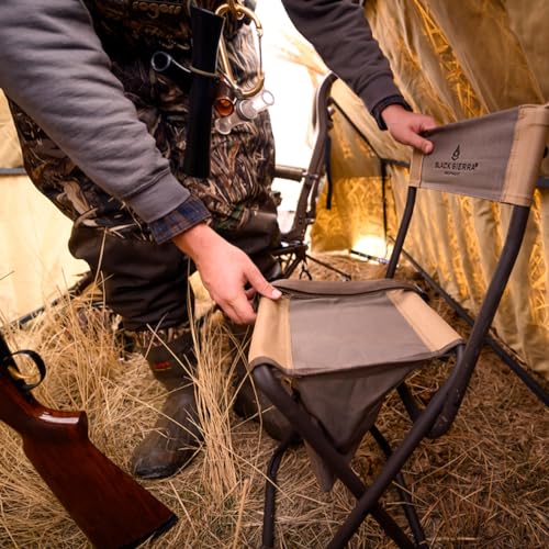 Black-Sierra-Folding-Hunting-Stool-wUnder-Seat-Storage-Pouch-and-Carry-Strap-Lightweight-Portable-Hunt-Chair-wBackrest-Heavy-Duty-Steel-Frame-Supports-250-LBS-for-Hunting-Fishing-Camping