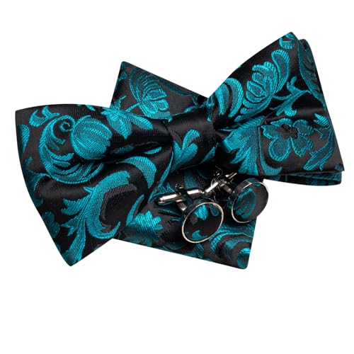 Image of Hi-Tie Bow Ties for Men Pre-Tied Pocket Square with Cufflinks Mens Bowtie Sets for Wedding Formal Party