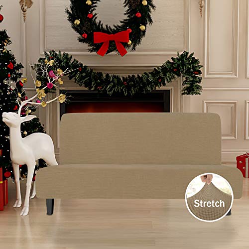 Image of Easy-Going Stretch Large Futon Slipcover Armless Futon Cover Tan