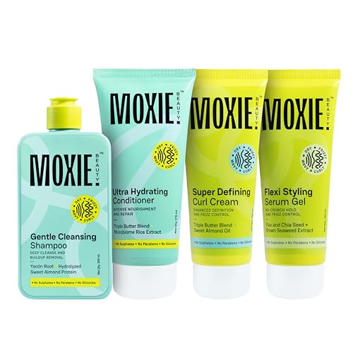 MOXIE BEAUTY (The Moxie Curly Routine) - Gentle Cleansing Shampoo -200 ml, Ultra Hydrating Conditioner - 175 ml, Flexi Stying Serum Gel - 120 ml & Super Defining Curl Cream 120 ml