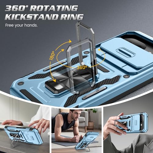 Doeshine Funda para Google Pixel 10A, funda para teléfono móvil con 2 protectores de pantalla y protector de cámara, soporte de anillo giratorio de 360°, resistente, protección contra caídas para - imagen 5