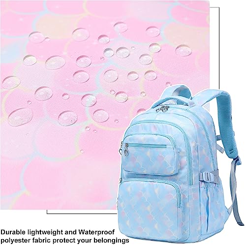 Joyfulife Mermaid Backpack for Girls Backpack with Lunch Box Kids Backpack Elementary Bookbags Primary Middle School Bags for Teens 3 in 1 School Backpack Set3