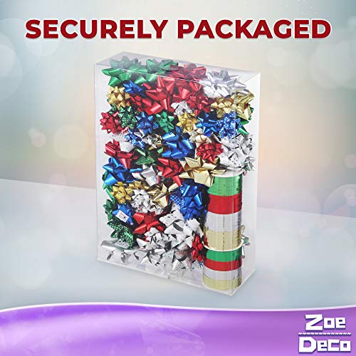 Zoe Deco Star Bows in Boxed Set (Assorted Colors & Sizes, 100 pc), 2 Rolls of Ribbon, Self-Adhesive Gift Wrapping Bows, Small & Medium Christmas Bows