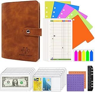 39 Pces A6 Binder Pockets, Budget Binder with Cash Envelopes for Budgeting, Budget Binder with Zipper, Money Binder Organizer for Cash, Budget Wallet Binder dividers Pockets Letter(Brown)