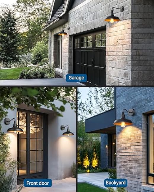 DEWENWILS Outdoor Wall Light Gooseneck Barn Light Fixture Black Matte Wall Mount Lantern Farmhouse