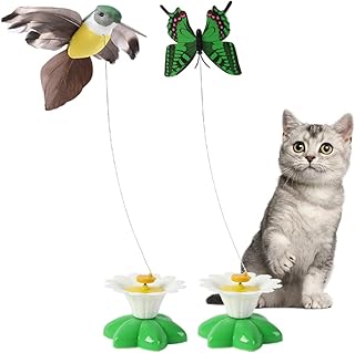 GLOCALL Electric Bird Teasing Cat Toy, Interactive Bird Toy for Cats Rotating Electric Flying Bird Interactive Cat Toy, Automatic Cats Interactive Toy for Indoor Cat (Butterfly+Hummingbird)