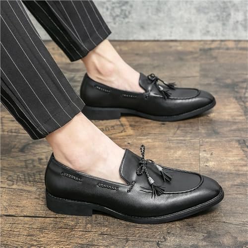 Mens Square Toe Loafers Leather Loafer Shoes Slip Resistant Flexible Flat Heel Wedding Casual Slip-ons3