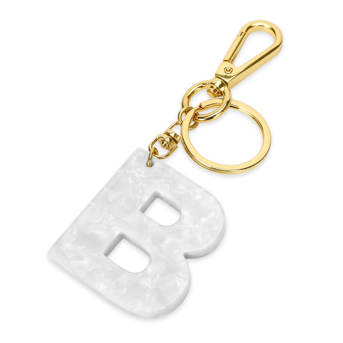 Junyuerly Gold KeyRing White Initial Pendant Thick Letter A B C D E F G Key Chain Bag Pendant for Men and Women