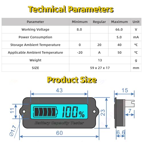 LY6W Battery Capacity Indicator LCD Display Monitor Gauge Digital Voltmeter Testers (10 Strings)