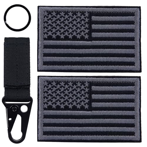 2-Pack Tactical American Flag Patches | 3x2 Inch Embroidered USA Emblems with Hook & Loop Backing for Military Uniforms, Backpacks, Jackets, Hats | Black and Gray