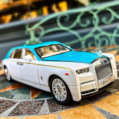 Image of FEXXA 🏎️ Exclusive Alloy Metal Pull Back Die-cast Car Model with Sound Light Mini Auto Toy for Kids Metal Model Toy Car with Sound and Light (1.24 Scale Rolls Royce Phantom - Sky)