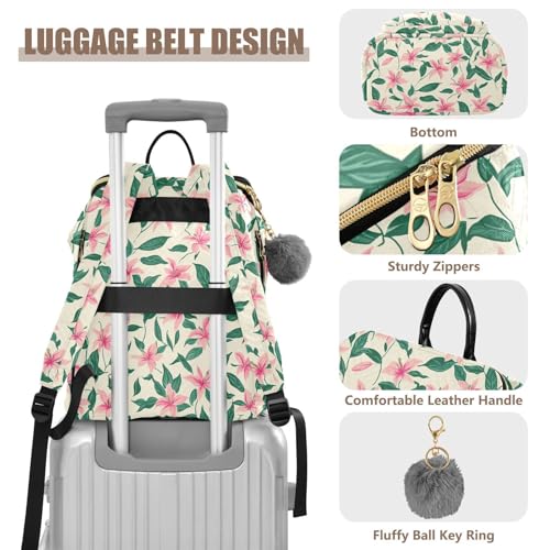 KLL Small Pink Flowers Green Leaves Ditsy Print Style Backpacks for Women Premium Casual Travel Shoulder Bag for Daily Workout Trip4