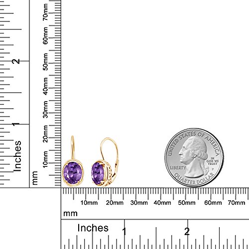 Gem Stone King 18K Yellow Gold Plated Silver Purple Amethyst Earrings | 3.32 Cttw | Oval Dangle Earrings For Women | Gemstone Birthstone | Oval 9X7MM3