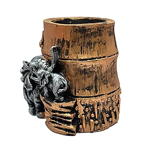 Image of AUGEN Pen Stand Decorative Hand Painted Elephant and Baby Elephant Design Stationery Holder | Gift Item | Table Top Decor (2081)