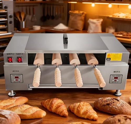 AityBuy Máquina para Hacer Panecillos con Forma De Chimenea, Horno Eléctrico para Hacer Conos De Helado, Máquina para Hacer Pasteles con Forma De Chimenea, Horno Comercial DigitalDisplay