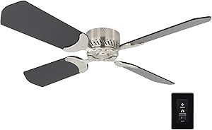 RecPro RV 12V Ceiling Fan | 4-Blade | 4-Speed | Near Silent Operation | Reversing Direction Wall Control (Brushed Nickel: Black Blades, 36")