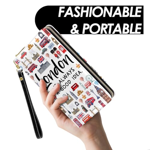 London Print Womens Wallet, Travel Wristlet Wallet For Women, London Good Idea Credit Card Holder Purse, Birthday Christmas Graduation Gifts For Women Mom, Travel Office Daily Purse2
