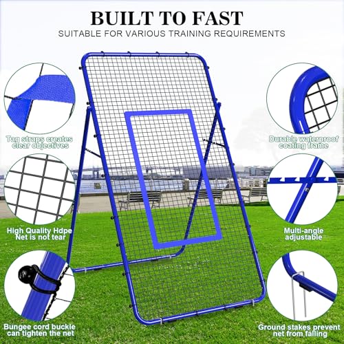 Volleyball Rebounder Netz,1.2M x 2.2M Fußball-Rebounder mit Ziel, Trainingsgerät verstellbarem Winkel & Trainingshütchen für Lacrosse Baseball Sportübungen